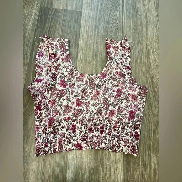 NWOT Patrons of Peace Ivory Ruffle Crop Top Smocked Boho - Picture 4 of 5